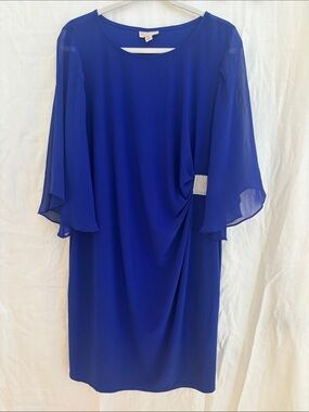 Royal Blue Chiffon Sleeve Dress with Side Detail